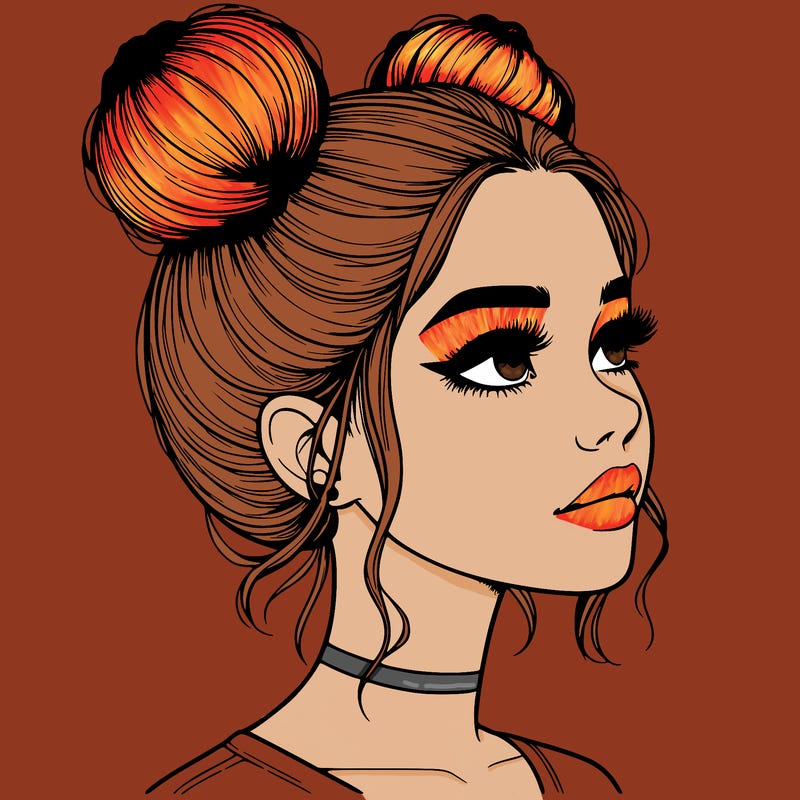 realistic girl with buns on the top of her head