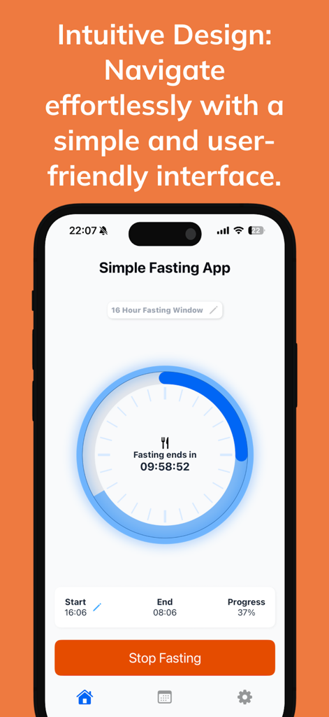 Simple Fasting App - A clean mobile interface of the Simple Fasting App showing a circular fasting countdown timer.