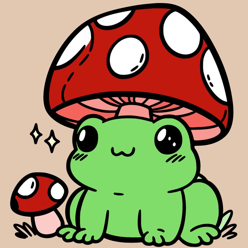a cute frog with a mushroom hat