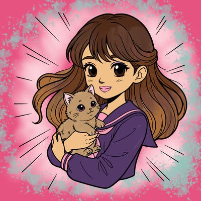 a girl tween holding a kitten