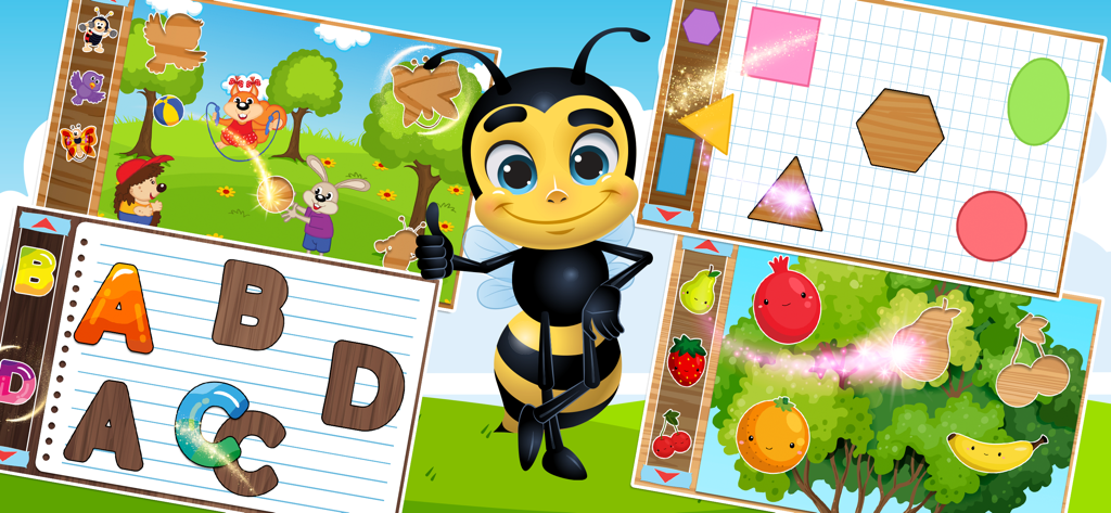 Fun Baby Puzzle Kindergarten - Educational puzzle activities for toddlers including alphabet shapes and fruit matching