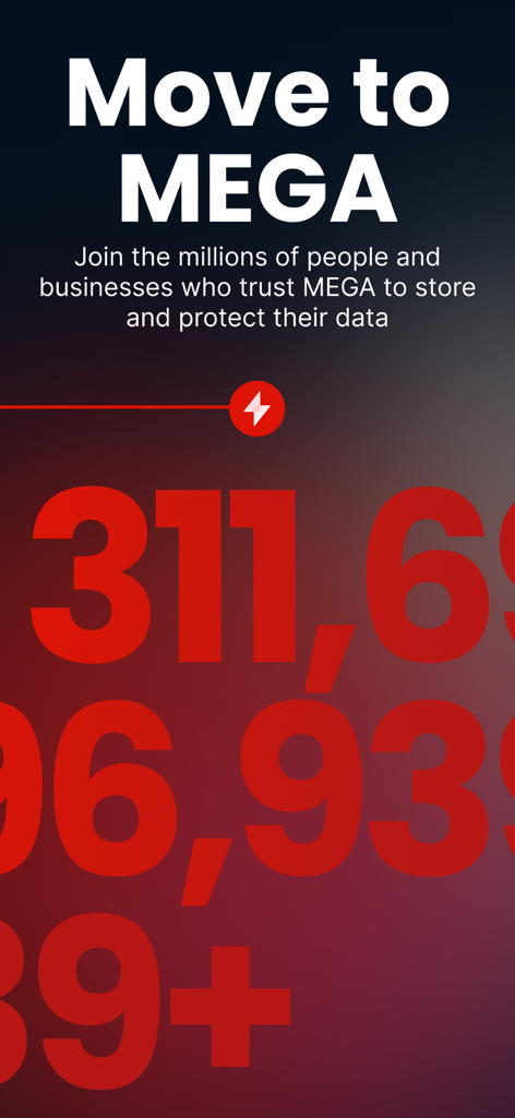 Promotional screen for MEGA VPN with the text Move to MEGA and a message about user trust in data protection