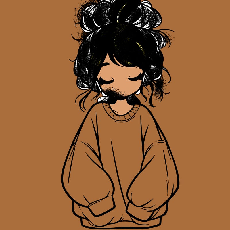 girl with baggy sweatshirt and messy bun