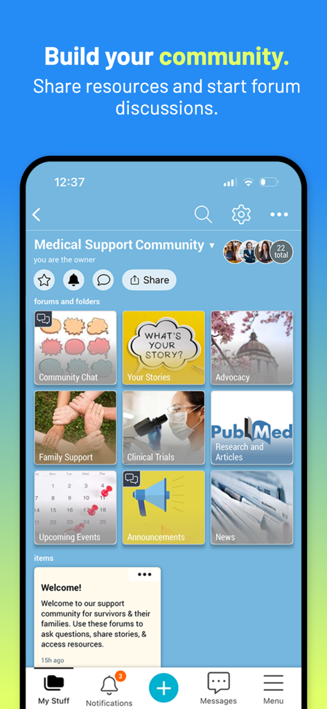 Bublup - Bublup mobile app screen showing visual folders and resources for building an online community