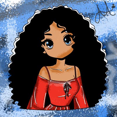 a black anime girl with long afro hair
