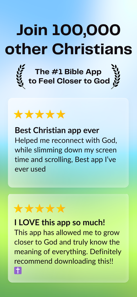 Screenshot of Bible Mode app showing positive user reviews and over 100,000 users