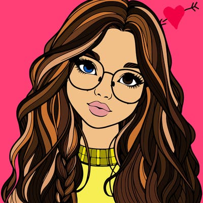 girl with long hair and freckles and glasses realistic