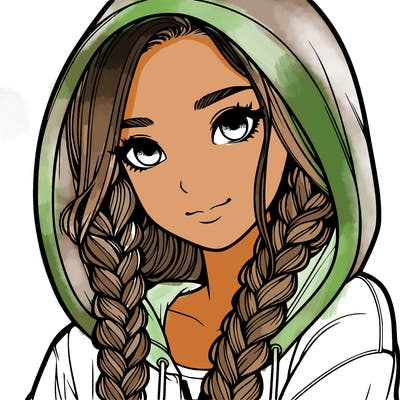 realistic girl with braids in a hoodie