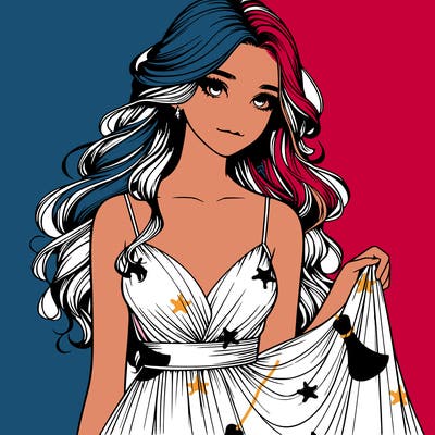 realistic girl in flowy silky prom dress