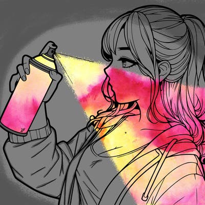 a realistic girl spray, painting