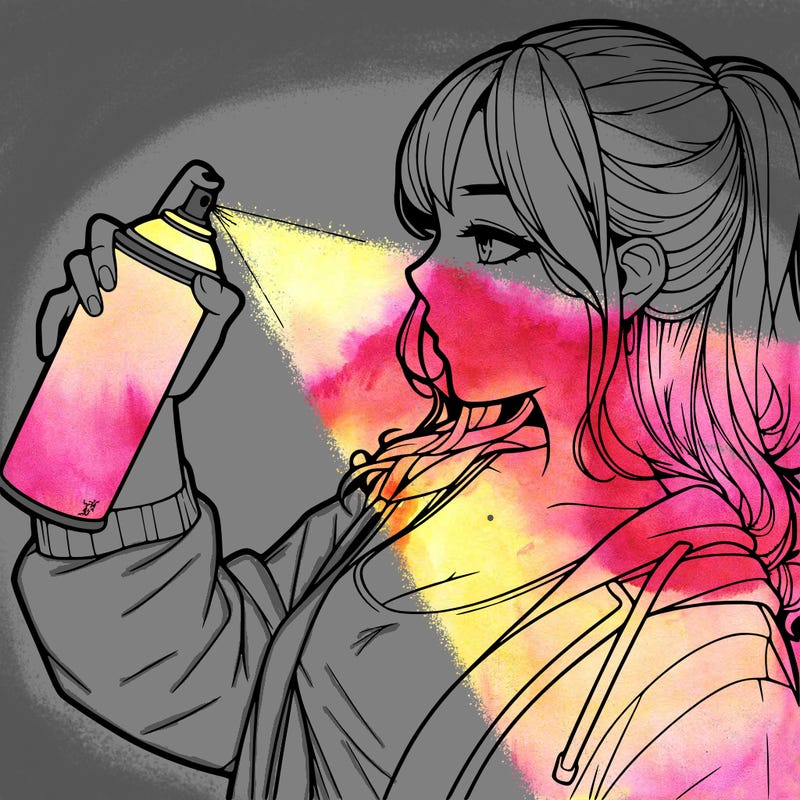 a realistic girl spray, painting