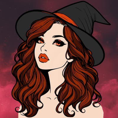 realistic witch girl with wavy hair and lips