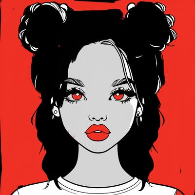 realistic girl with two buns in hair and lips