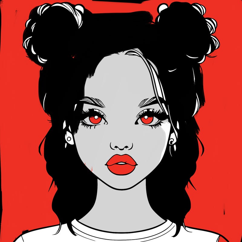 realistic girl with two buns in hair and lips