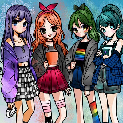 teen manga girls group of 4