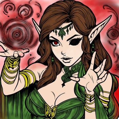 realistic scary beautiful elf sorceress casting spell