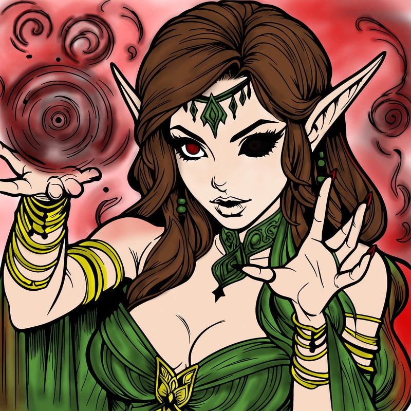 realistic scary beautiful elf sorceress casting spell