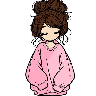 girl with baggy sweatshirt and messy bun