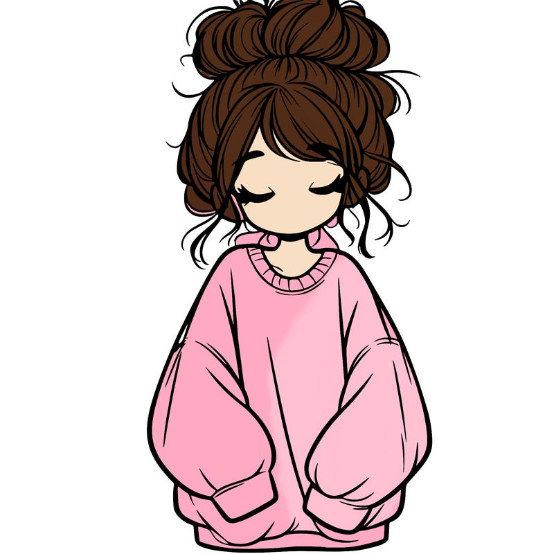 girl with baggy sweatshirt and messy bun