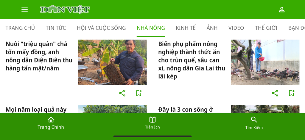 danviet.vn - Dan Viet news app interface displaying articles in the agriculture section