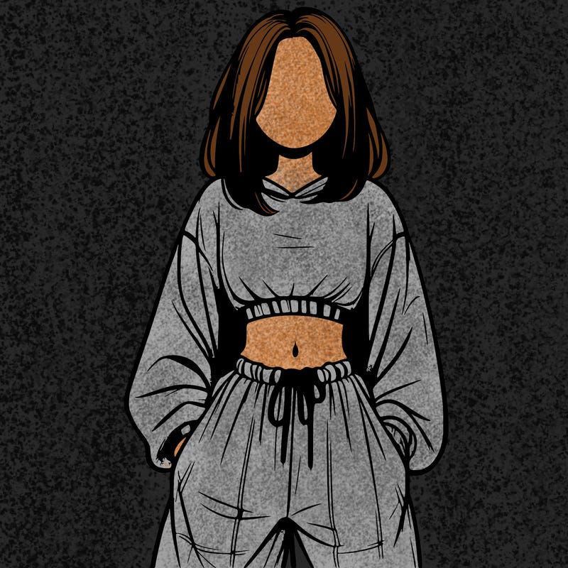 realistic girl faceless with baggy pants and a crop top