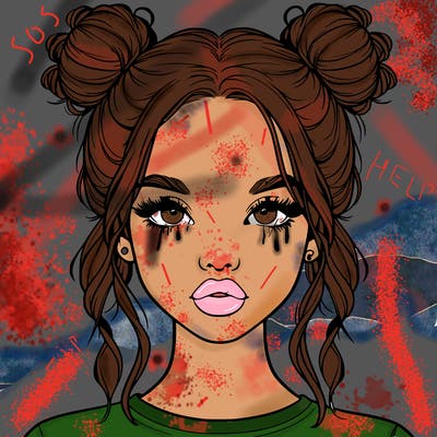 realistic girl with two buns in hair and lips