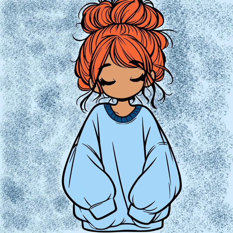 girl with baggy sweatshirt and messy bun