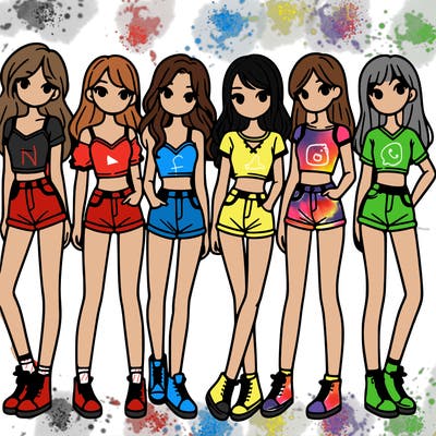 a group of girls wearing crop tops and shorts