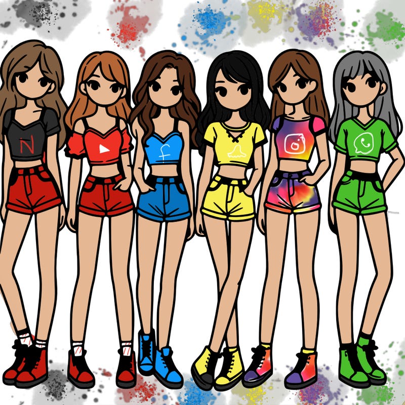 a group of girls wearing crop tops and shorts