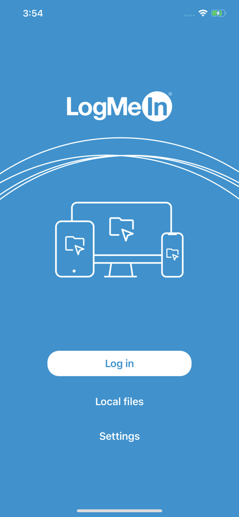 LogMeIn Pro & Central - LogMeIn Pro mobile app login screen featuring remote access icons for desktop and mobile devices