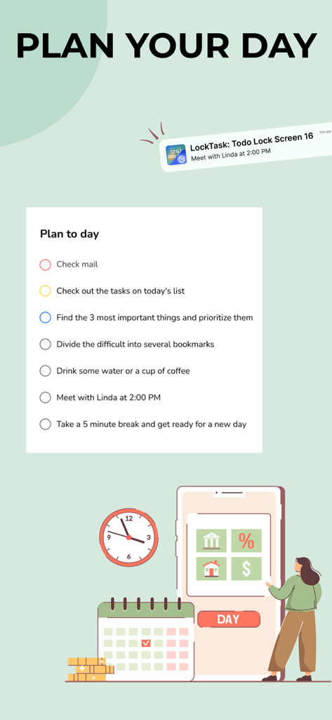 Todo Widgets - Lock Screen 16 - タスク計画のための日次チェックリストとロック画面通知を表示するTodo Widgetsのインターフェース