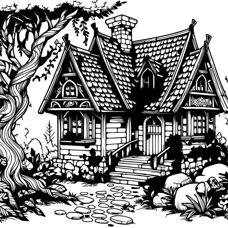 realistic mystical cottage