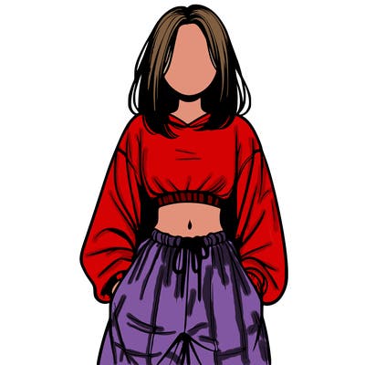 realistic girl faceless with baggy pants and a crop top