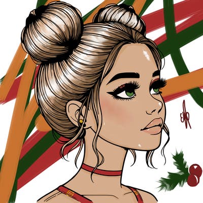 realistic girl with buns on the top of her head