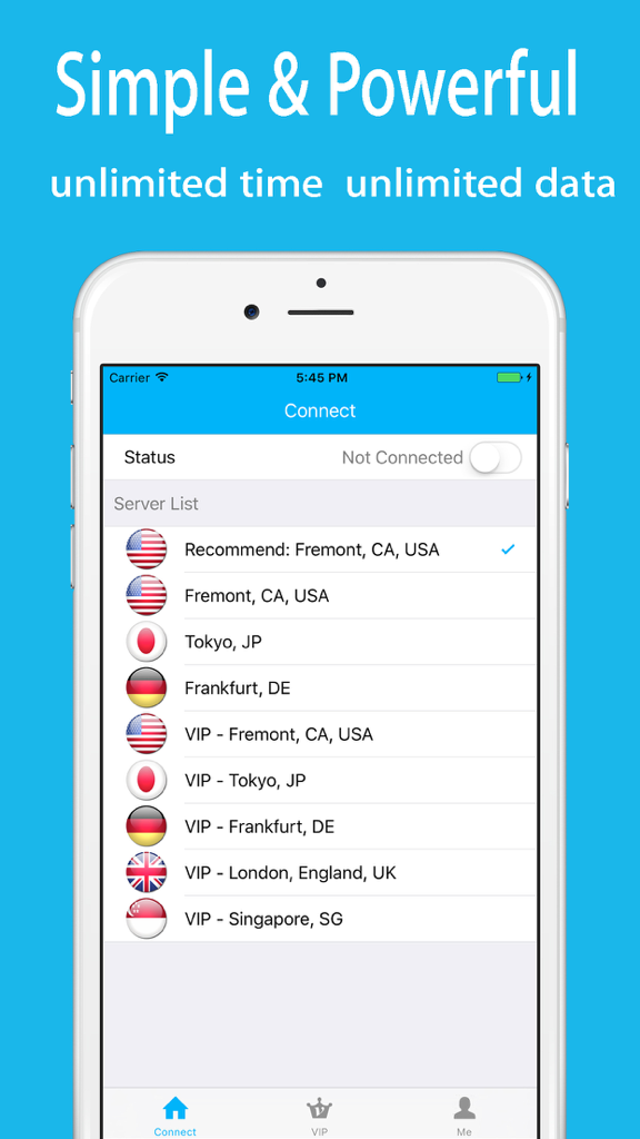 AwesomeVPN mobile app interface showing global server locations and connection settings