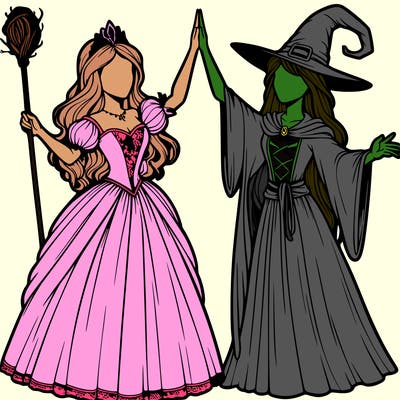 detailed realistic split of a princess and a witch