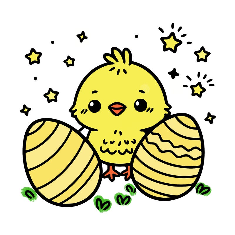 cute easter chick with eggs