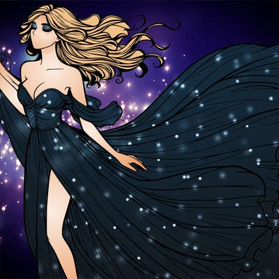 realistic woman in dress flowing the the wind