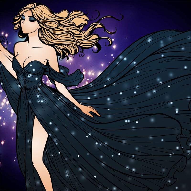 realistic woman in dress flowing the the wind