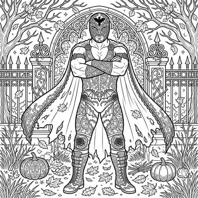 Step into a world where strength meets dark elegance with this unique Gothic wrestler coloring page. Immerse yourself in the intricate details of an autumn scene, perfect for a captivating coloring experience.