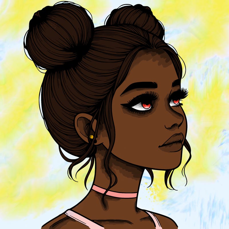 realistic girl with buns on the top of her head
