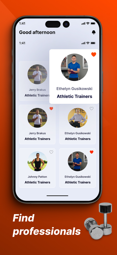 Fitable - Pantalla de la aplicación Fitable que muestra perfiles de entrenadores atléticos