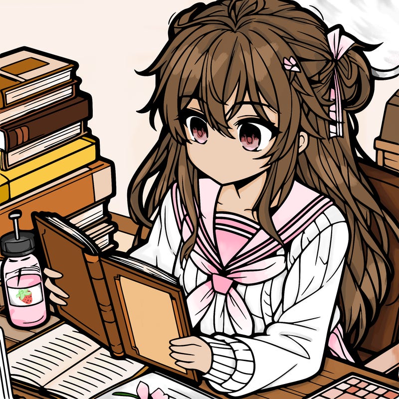 anime girl reading a book