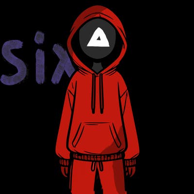 faceless girl in a tracksuit with a hood on and no hair