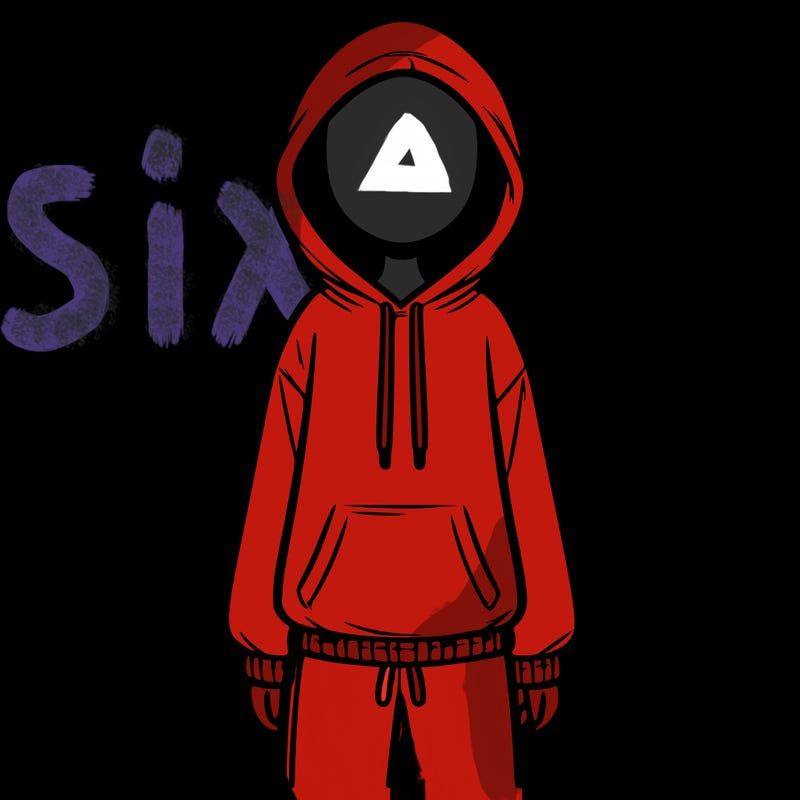 faceless girl in a tracksuit with a hood on and no hair