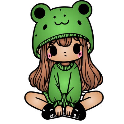 a girl wearing a frog hat and some frog socks