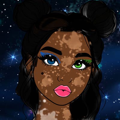 realistic girl with two buns on her hair and lips