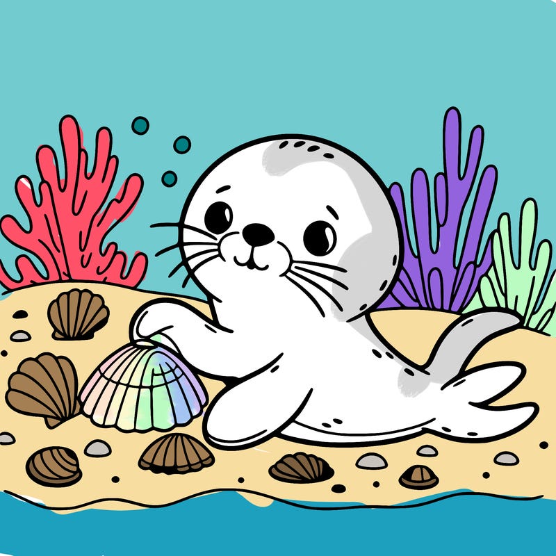 a seal playing with seashells
