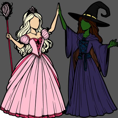 detailed realistic split of a princess and a witch