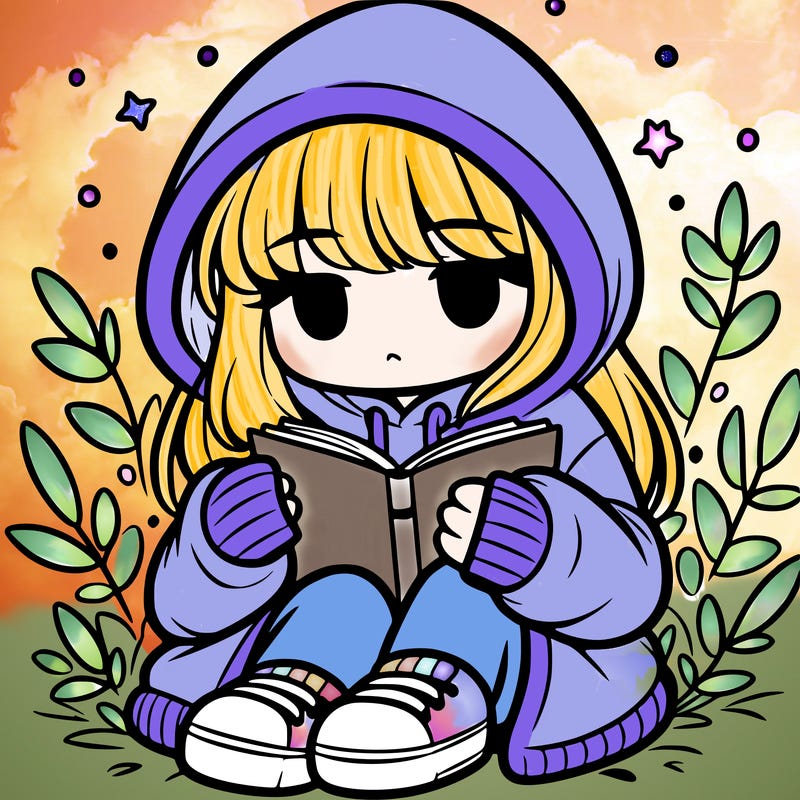 girl in oversized hoodie reading a book